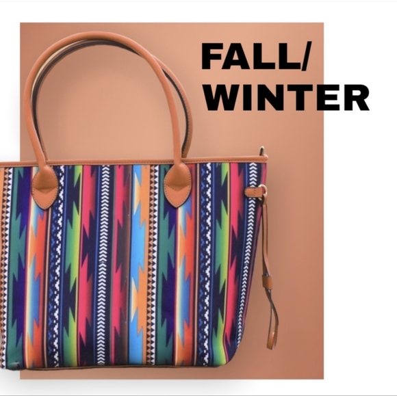ONE LEFT! Gorgeous Vibrant Spacious Aztec Print Zippered Tote - Picture 11 of 13